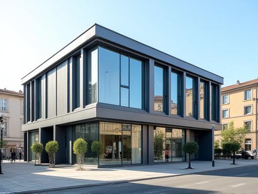 Exterior view of the modern office building of Cabinet Conseils Lumière in Lyon, France.